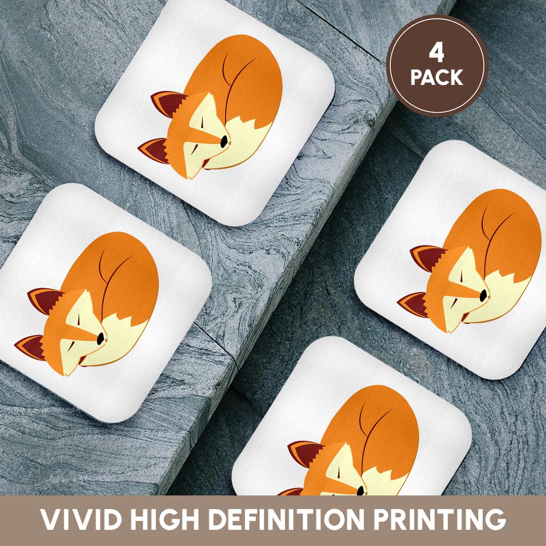 3dRose Janna Salak Designs Woodland Creatures - Cute Sleeping Red Fox - Coasters (cst_175374)