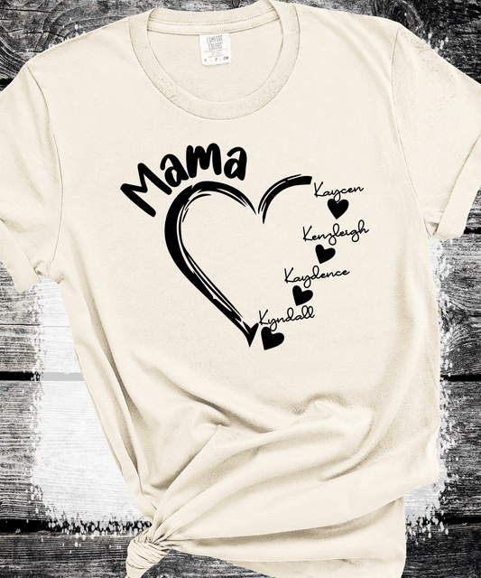 Comfort Colors®  Custom Mama Shirt, Personalized Mom Shirt, Shirt with Kids Names, Gift for Mom Mama, Mom Heart Shirt, Custom Grandma Shirt, Mothers Day Gift