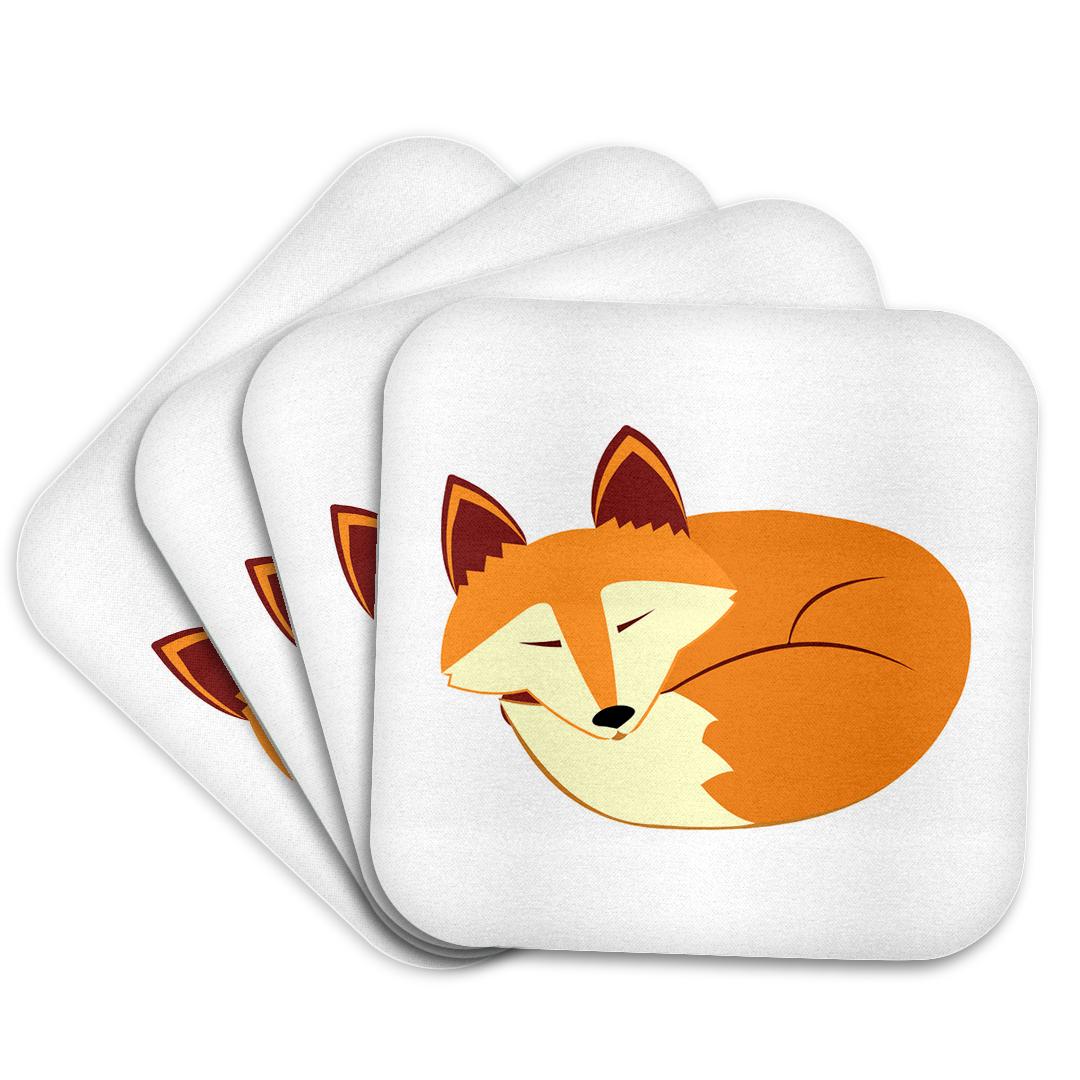 3dRose Janna Salak Designs Woodland Creatures - Cute Sleeping Red Fox - Coasters (cst_175374)