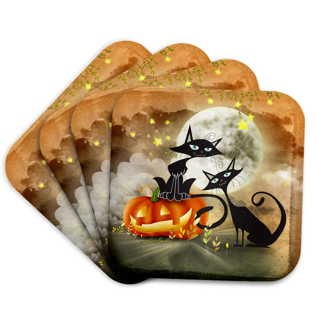 3dRose Milas Art Halloween 2014 - Halloween two cats is telling a scary story each other - Coasters (cst_201124)