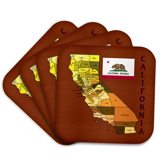 3dRose 777images Flags and Maps - States - Map and flag of the State of California with all counties colored. - Coasters (cst_172011)