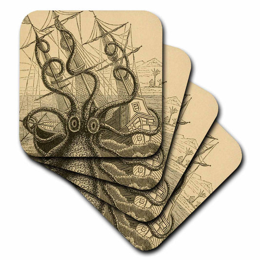 3dRose InspirationzStore Vintage Art - Gigantic Colossal Octopus sea Monster Kraken. Pierre Denys de Montfort - Coasters (CST_164907)