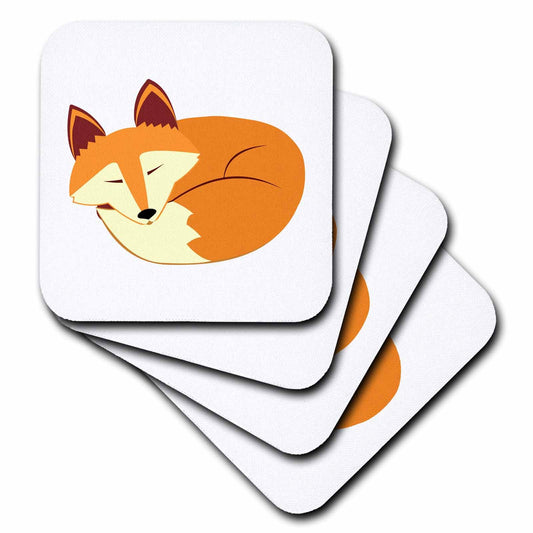 3dRose Janna Salak Designs Woodland Creatures - Cute Sleeping Red Fox - Coasters (cst_175374)