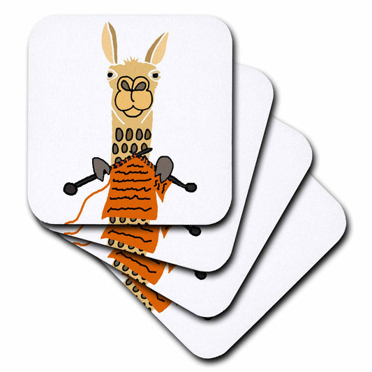 3dRose All Smiles Art Animals - Funny Cute Llama Knitting - Coasters (cst_255795)