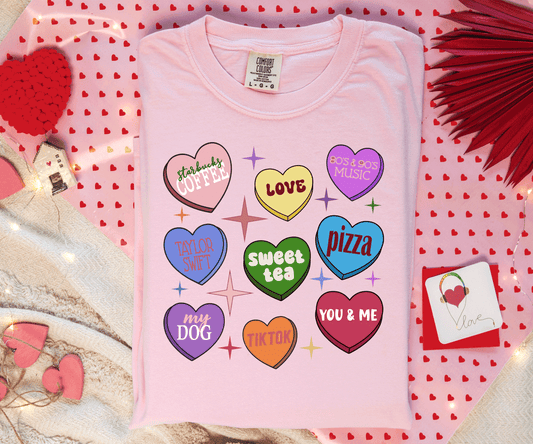 Custom Conversation Heart Valentines, Personalized Gifts, Love notes shirts, Multi colored conversation hearts, funny quotes Valentine Hearts