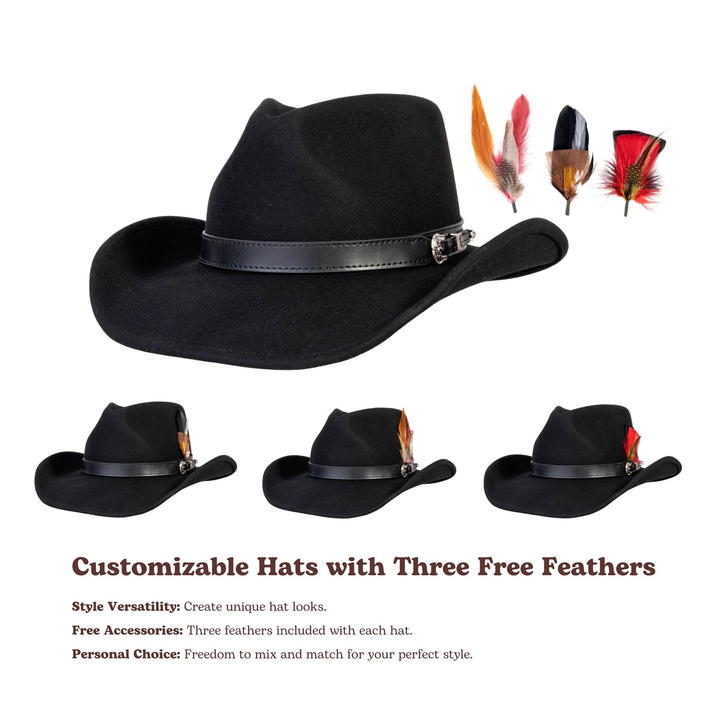 Silver Buckle Black Felt Cowboy Hat
